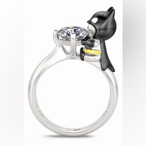 925 Sterling Silver DC Comics Batman Hugging Diamond Solitaire Ring Character
